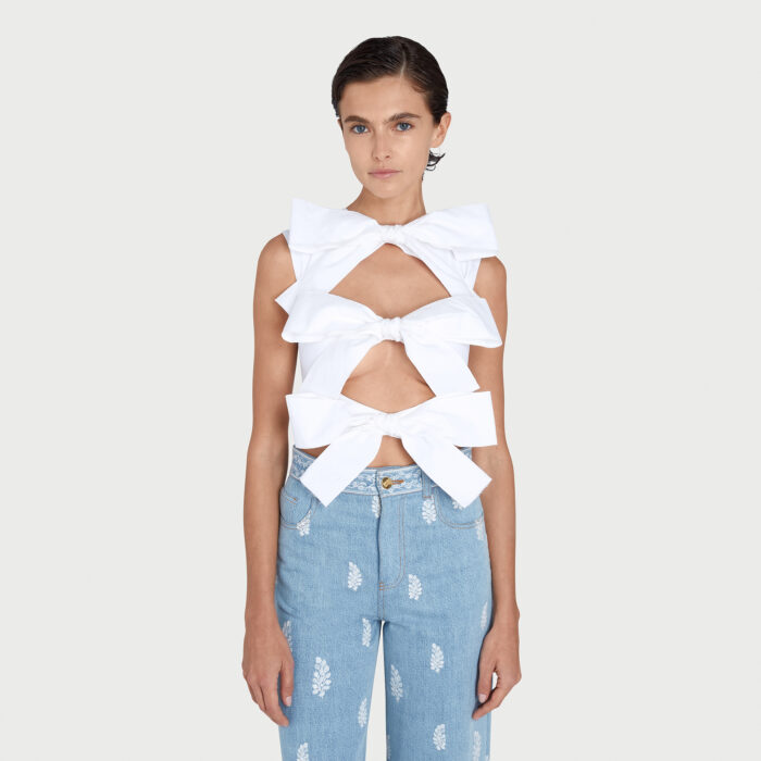 Giambattista Valli Top Blanc à Noeuds En Popeline