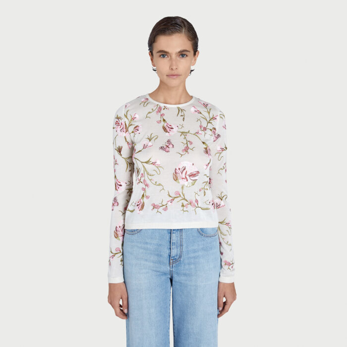Giambattista Valli Top En Cachemire Et Soie Fleuri
