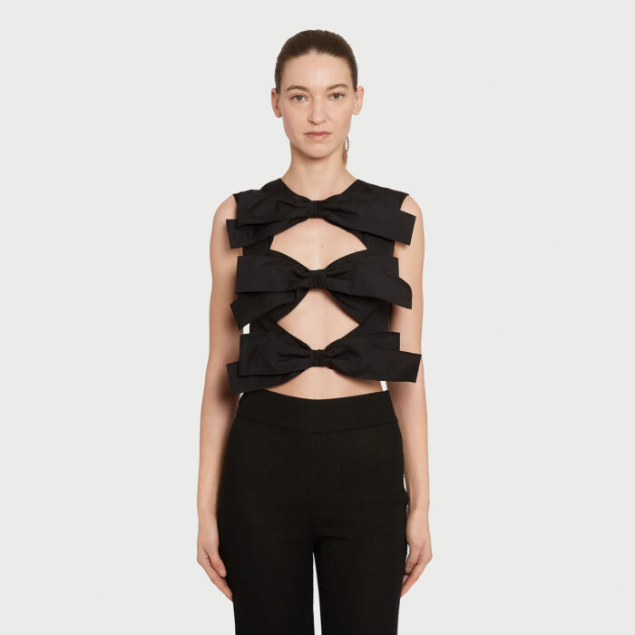 Giambattista Valli Top Noir à Noeuds En Popeline