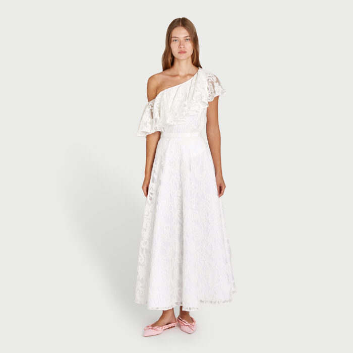 Giambattista Valli Jupe Longuette Blanche En Dentelle Brodée