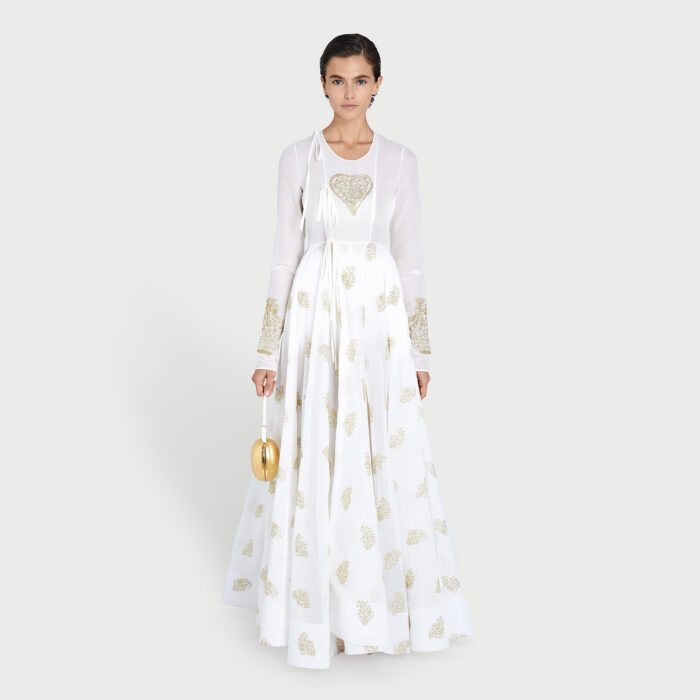 Giambattista Valli Kaftan En Coton Avec Broderies Dorées « Mon Coeur »