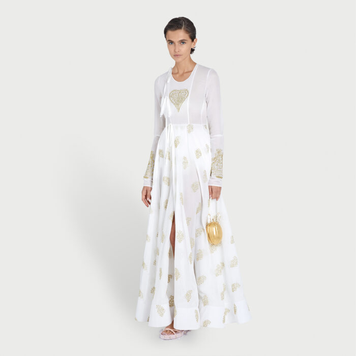 Giambattista Valli Kaftan En Coton Avec Broderies Dorées « Mon Coeur »