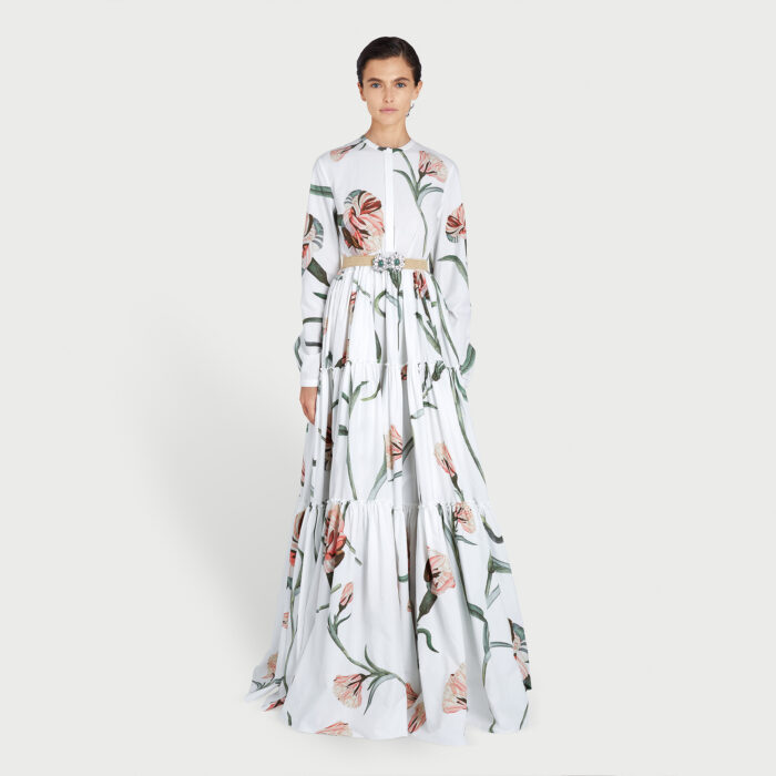 Giambattista Valli Kaftan Maxi Ivoire Macro Carnation En Popeline