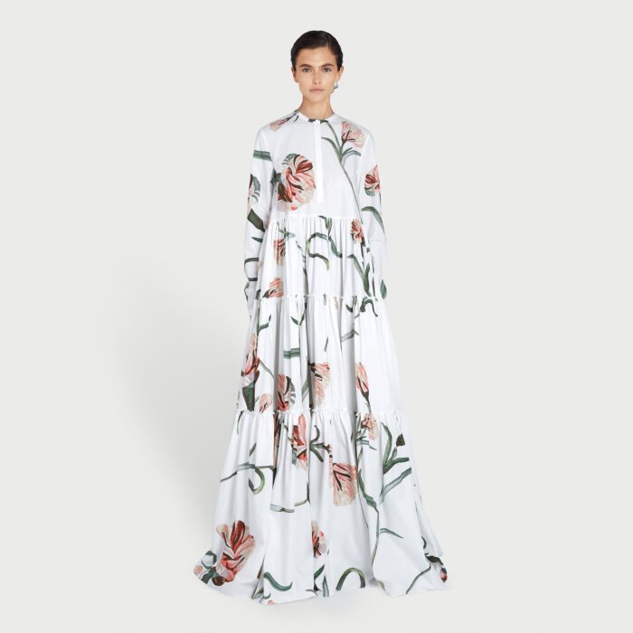 Giambattista Valli Kaftan Maxi Ivoire Macro Carnation En Popeline