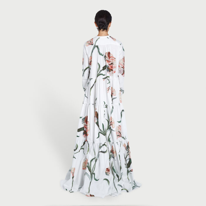 Giambattista Valli Kaftan Maxi Ivoire Macro Carnation En Popeline