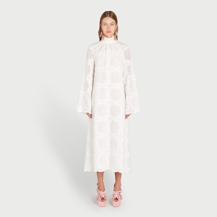 Giambattista Valli Kaftan Midi Blanc Avec Broderies