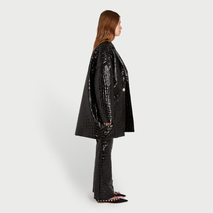 Giambattista Valli Manteau Noir Effet Croco Embossé