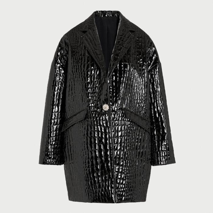 giambattista valli Manteau noir effet croco embossé