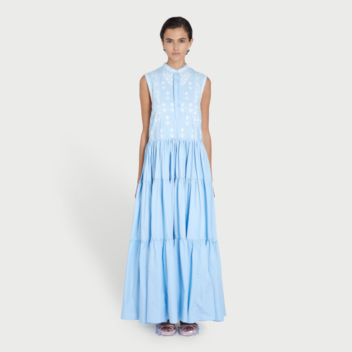 Giambattista Valli Robe Bleue En Popeline Poppy Lamé