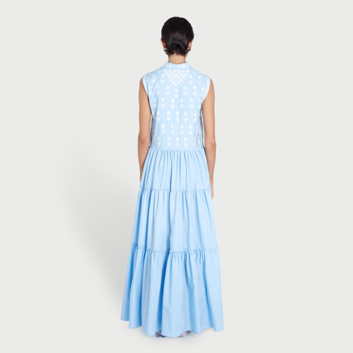 Giambattista Valli Robe Bleue En Popeline Poppy Lamé