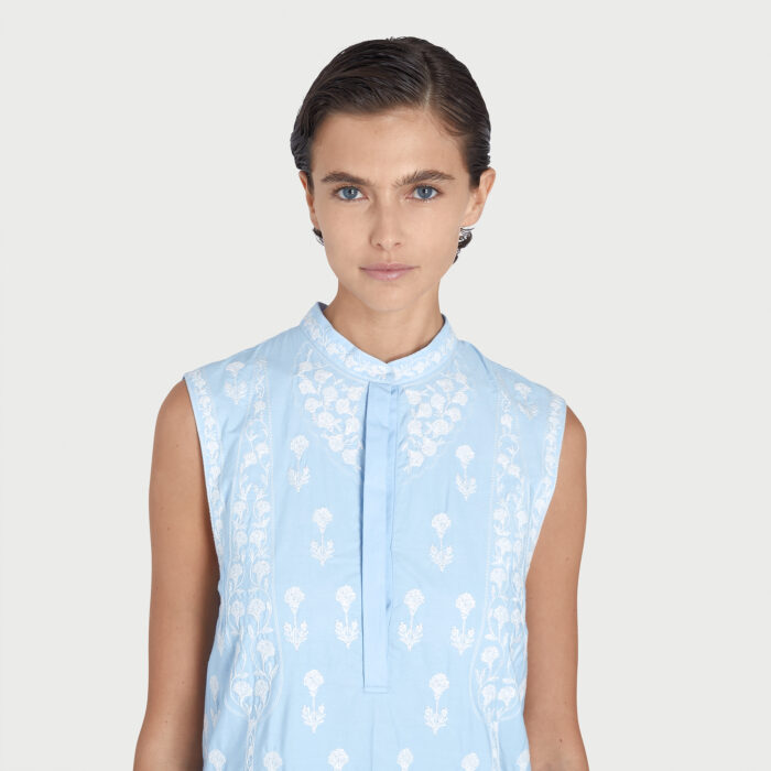 Giambattista Valli Robe Bleue En Popeline Poppy Lamé