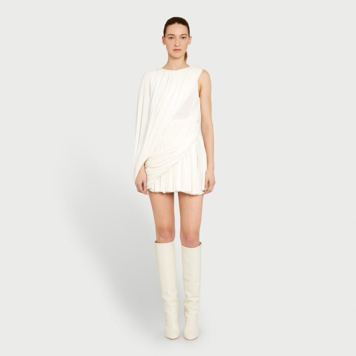 Giambattista Valli Robe Courte Ivoire Asymétrique Voilée