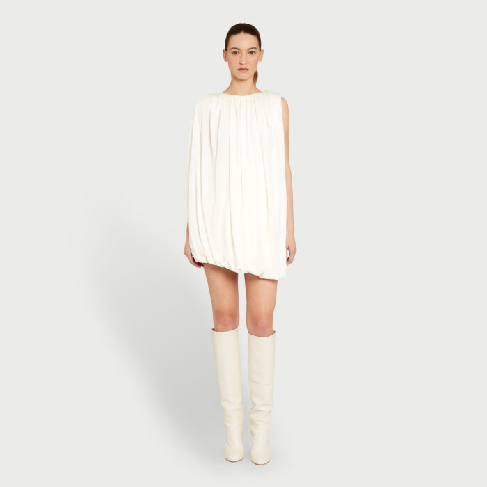 Giambattista Valli Robe Courte Ivoire Asymétrique Voilée