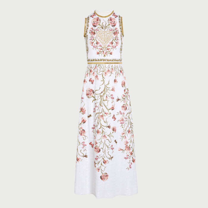 giambattista valli Robe ivoire à sequins brodée « Mon coeur »