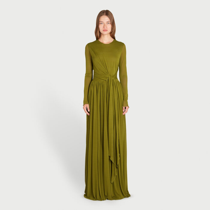 Giambattista Valli Robe Longue Couvrante Khaki Drapée