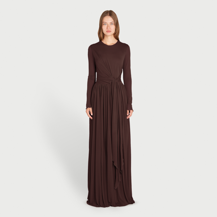 Giambattista Valli Robe Longue Couvrante Marron Drapée