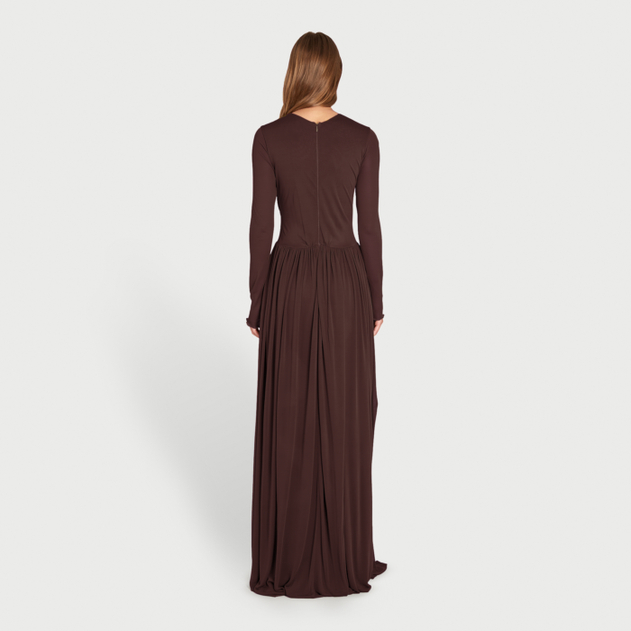 Giambattista Valli Robe Longue Couvrante Marron Drapée