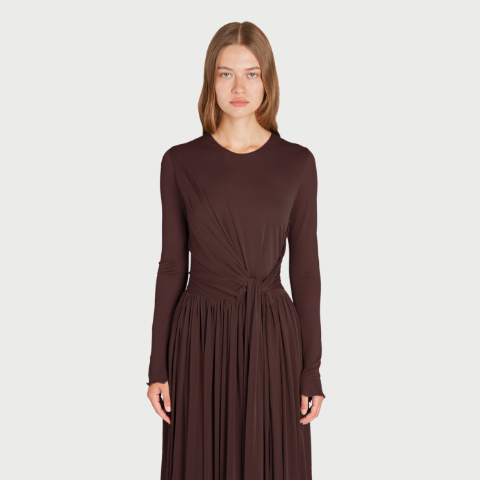 Giambattista Valli Robe Longue Couvrante Marron Drapée