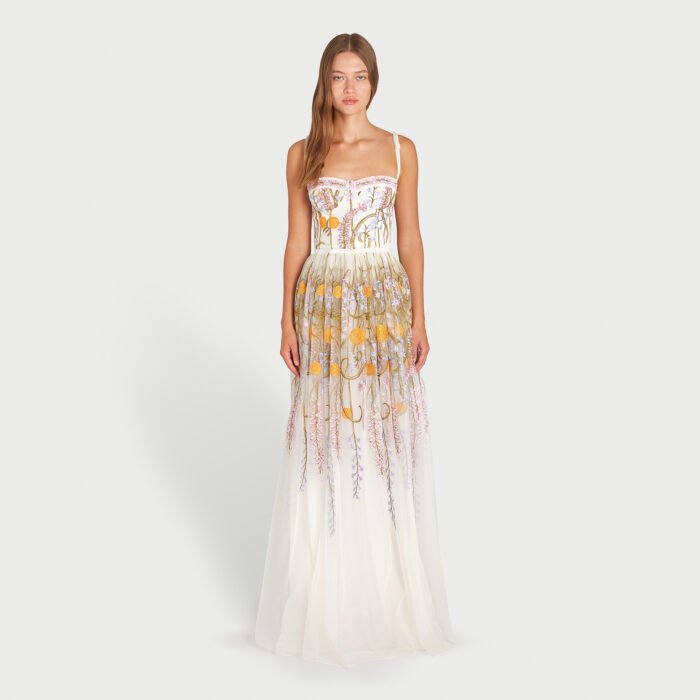 Giambattista Valli Robe Longue En Tulle Brodée Marigold Bouquets