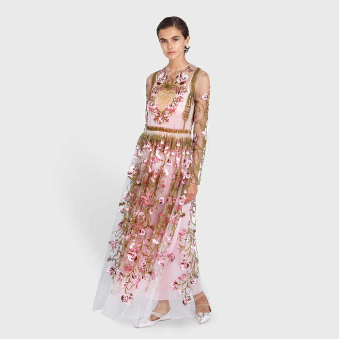 Giambattista Valli Robe Longue En Tulle Brodée « Mon Coeur »