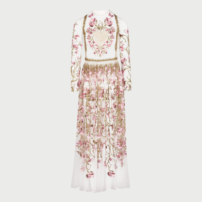 giambattista valli Robe longue en tulle brodée « Mon coeur »