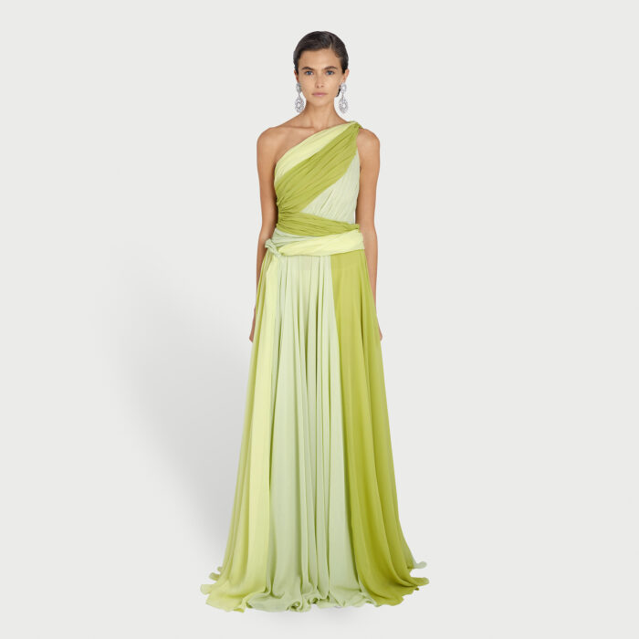 Giambattista Valli Robe Longue Green Obsession Asymétrique Avec Fente