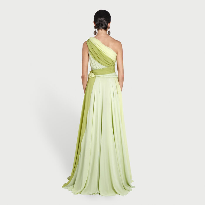 Giambattista Valli Robe Longue Green Obsession Asymétrique Avec Fente