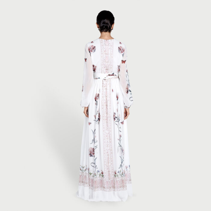 Giambattista Valli Robe Longue Ivoire Screen Carnation En Soie