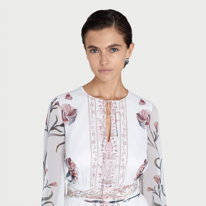Giambattista Valli Robe Longue Ivoire Screen Carnation En Soie