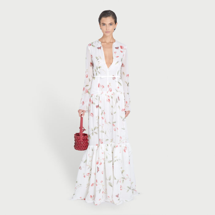 Giambattista Valli Robe Longue Ivoire Tulip En Soie