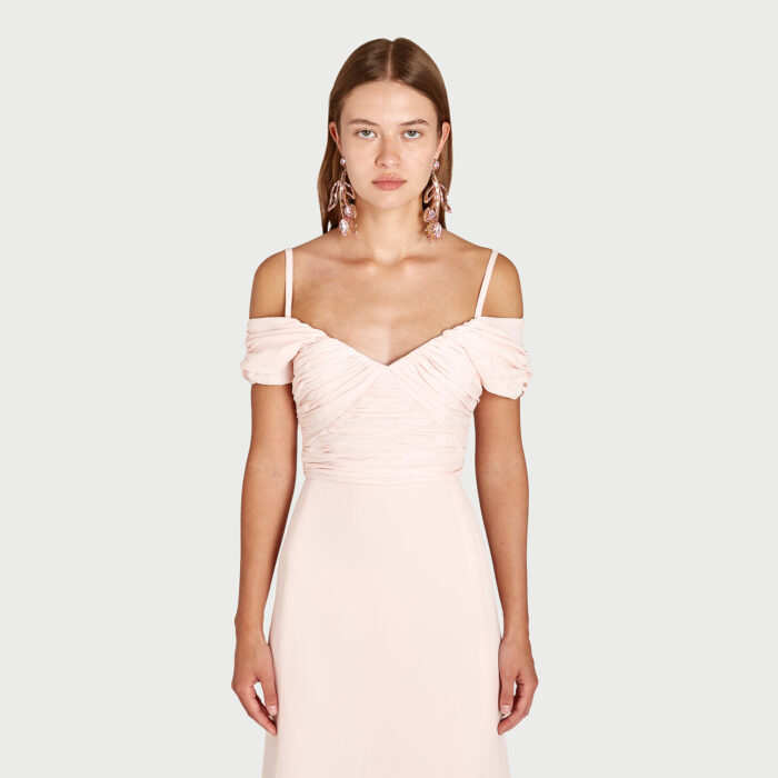 Giambattista Valli Robe Longue Quartz Rose à Encolure Bustier