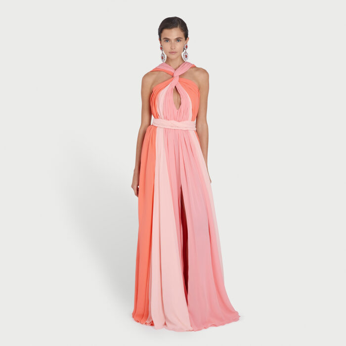 Giambattista Valli Robe Longue Sunset En Soie Avec Fente