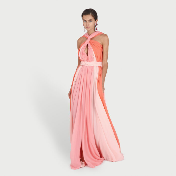 Giambattista Valli Robe Longue Sunset En Soie Avec Fente