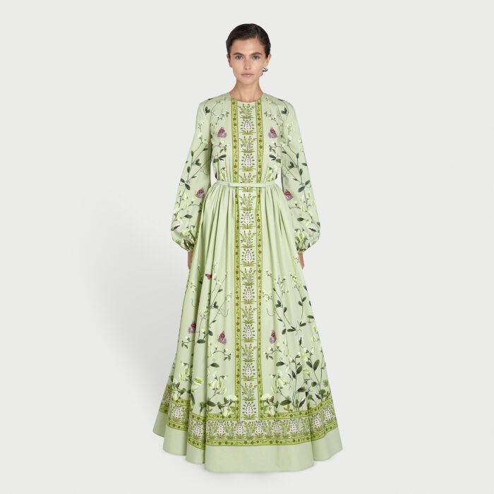 Giambattista Valli Robe Longue Verte Screen Carnation En Popeline