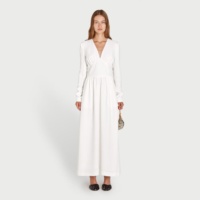 Giambattista Valli Robe Longuette à Col V En Crêpe Blanche