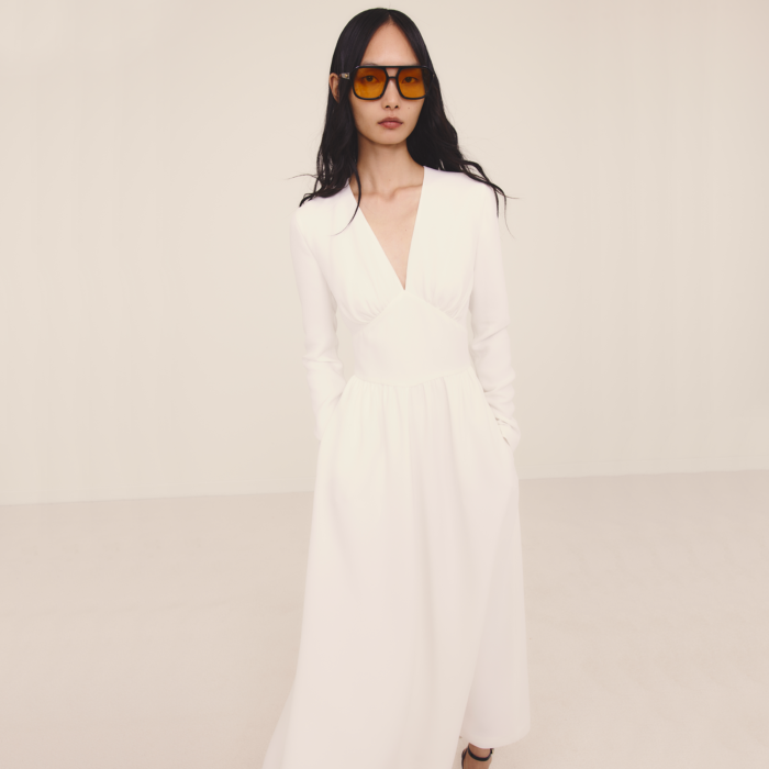 giambattista valli Robe longuette à col V en crêpe blanche