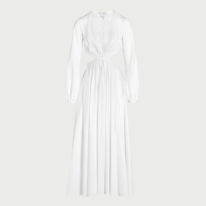 Giambattista Valli Robe Longuette Blanche En Popeline à Découpes