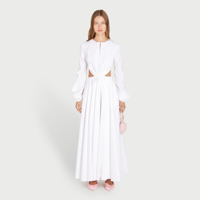 Giambattista Valli Robe Longuette Blanche En Popeline à Découpes