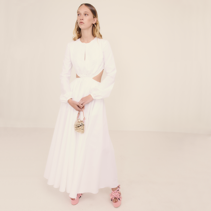 giambattista valli Robe longuette blanche en popeline à découpes