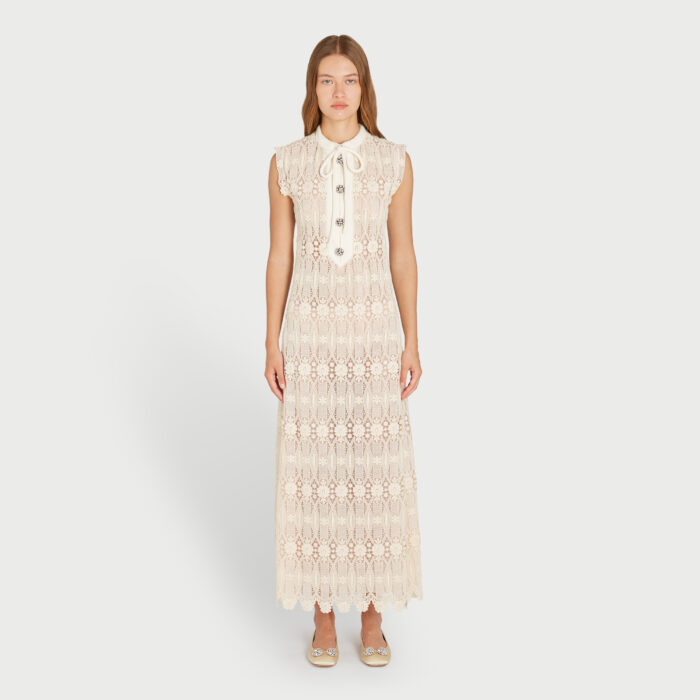 Giambattista Valli Robe Longuette En Macramé Ivoire