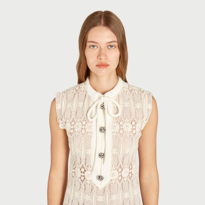 Giambattista Valli Robe Longuette En Macramé Ivoire