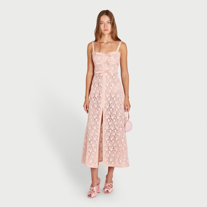 Giambattista Valli Robe Longuette En Macramé Quartz Rose Avec Noeuds