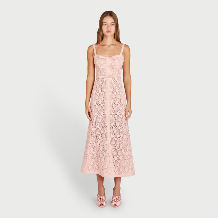 Giambattista Valli Robe Longuette En Macramé Quartz Rose Avec Noeuds