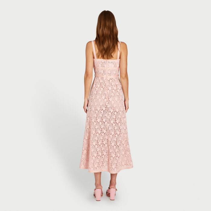 Giambattista Valli Robe Longuette En Macramé Quartz Rose Avec Noeuds