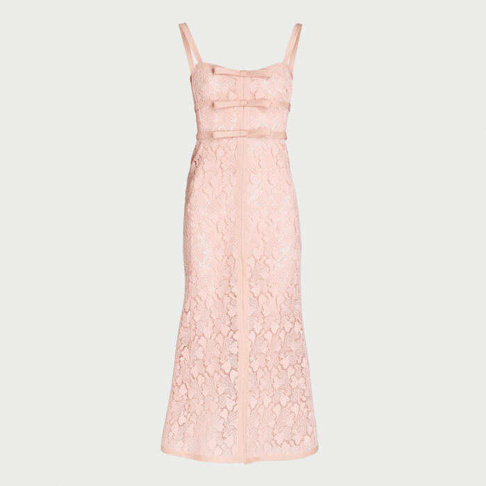 giambattista valli Robe longuette en macramé quartz rose avec noeuds
