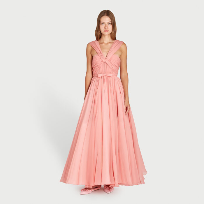 Giambattista Valli Robe Longuette évasée Corail En Soie