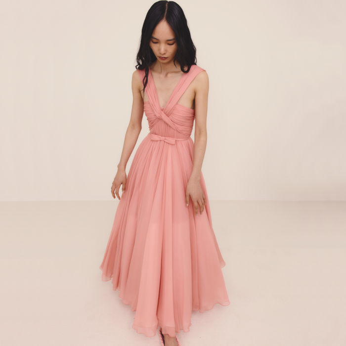 giambattista valli Robe longuette évasée corail en soie