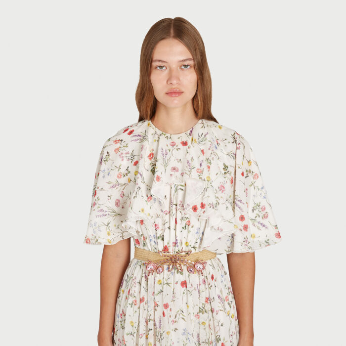 Giambattista Valli Robe Longuette Impressionist Mini Cape En Soie