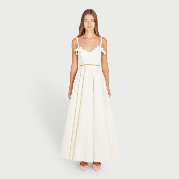 Giambattista Valli Robe Longuette Ivoire En Popeline Brodée Avec Fleurs