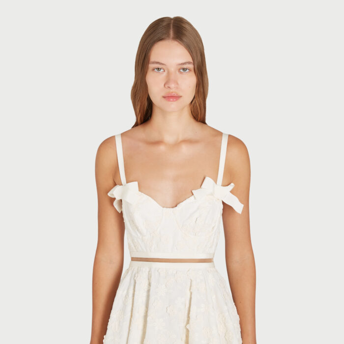 Giambattista Valli Robe Longuette Ivoire En Popeline Brodée Avec Fleurs